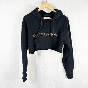 Ksenia Schnaider Corruption Cropped Hoodie Sweatshirt Black Size XS